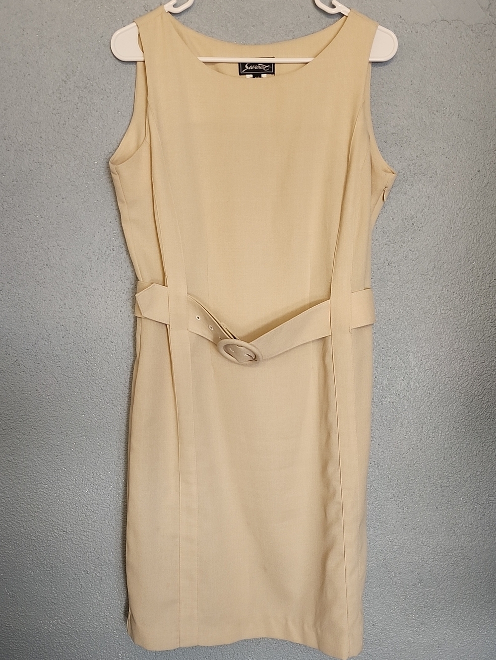 Sweet Light Cream Belted Midi Sheath Dress
